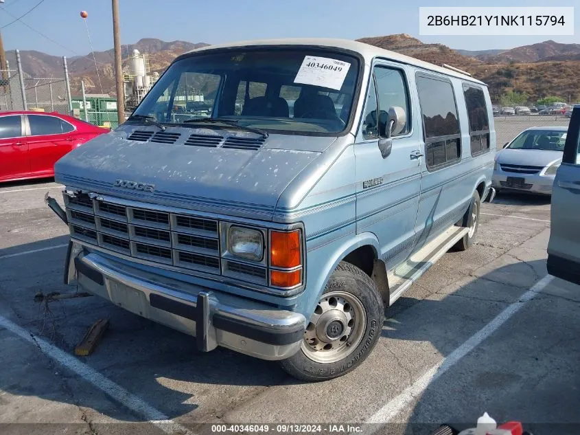 1992 Dodge Ram Van B250 VIN: 2B6HB21Y1NK115794 Lot: 40346049