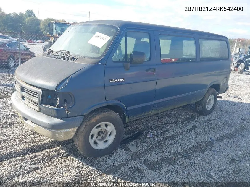 1994 Dodge Ram Van B250 VIN: 2B7HB21Z4RK542400 Lot: 40801917