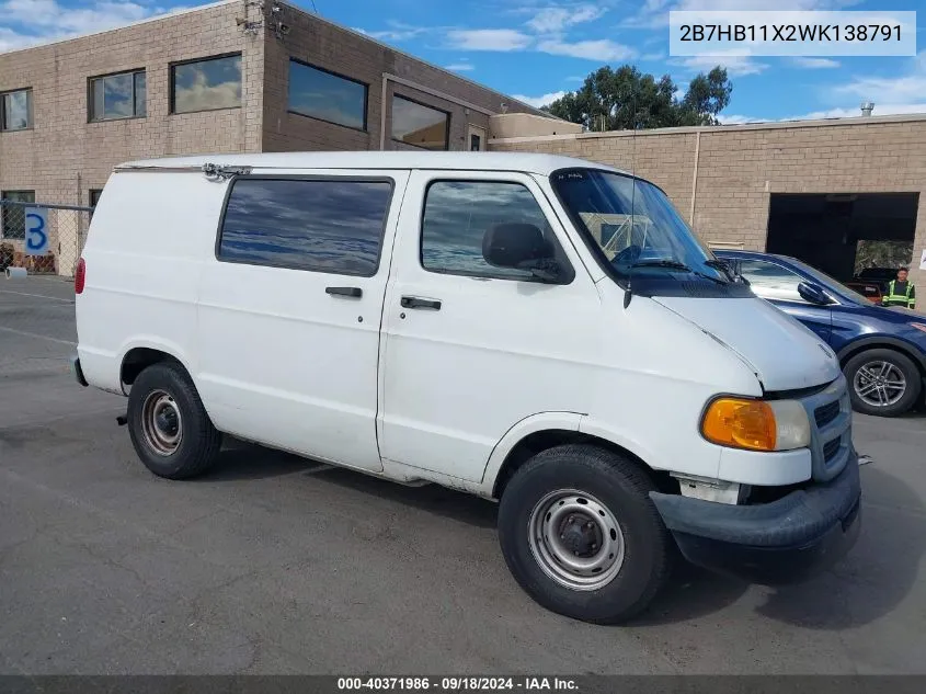 1998 Dodge Ram Van 1500 Commercial/Conversion VIN: 2B7HB11X2WK138791 Lot: 40371986