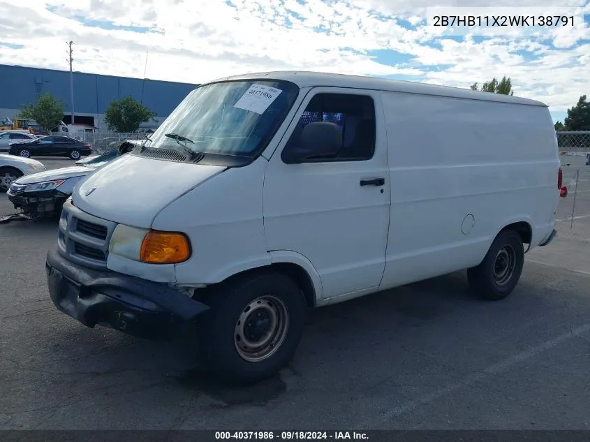 1998 Dodge Ram Van 1500 Commercial/Conversion VIN: 2B7HB11X2WK138791 Lot: 40371986