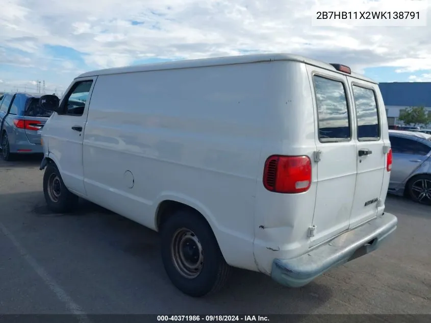 1998 Dodge Ram Van 1500 Commercial/Conversion VIN: 2B7HB11X2WK138791 Lot: 40371986