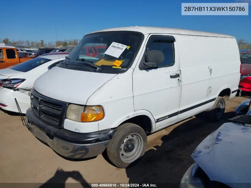 1998 Dodge Ram Van 1500 B1500 VIN: 2B7HB11X3WK150786 Lot: 40665810