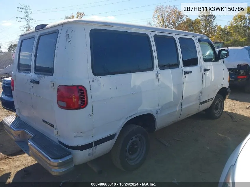 1998 Dodge Ram Van 1500 B1500 VIN: 2B7HB11X3WK150786 Lot: 40665810