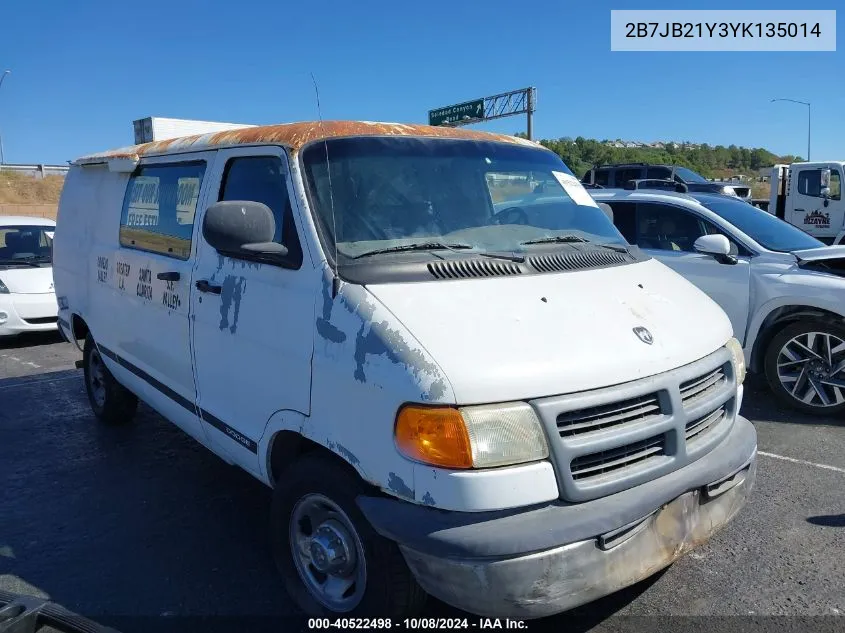 2000 Dodge Ram Van B2500 VIN: 2B7JB21Y3YK135014 Lot: 40522498