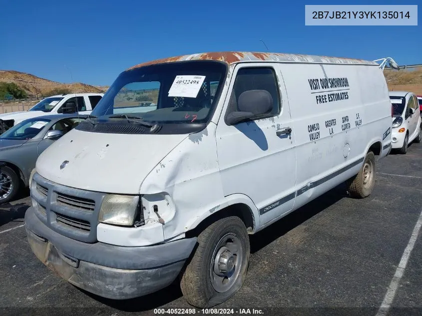 2000 Dodge Ram Van B2500 VIN: 2B7JB21Y3YK135014 Lot: 40522498