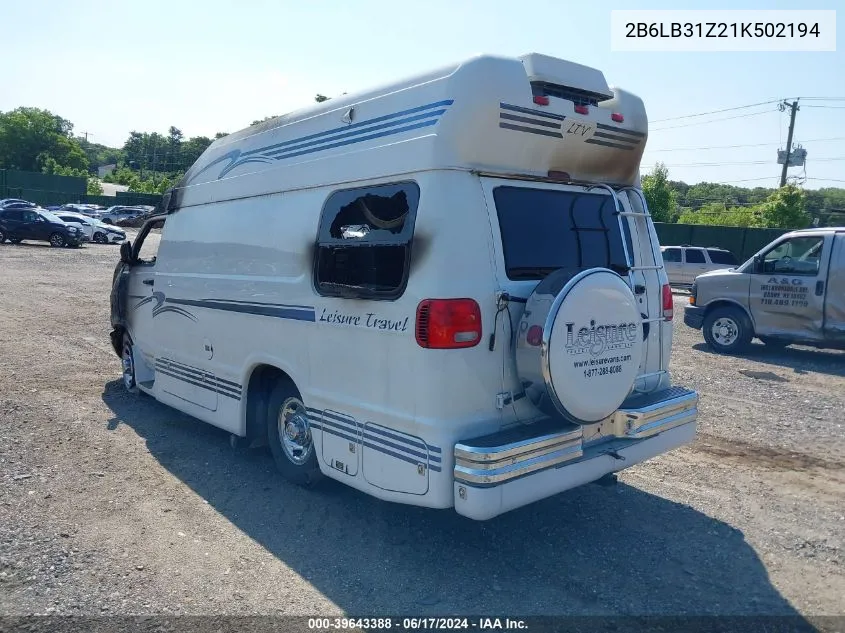 2001 Dodge Ram Van VIN: 2B6LB31Z21K502194 Lot: 39643388