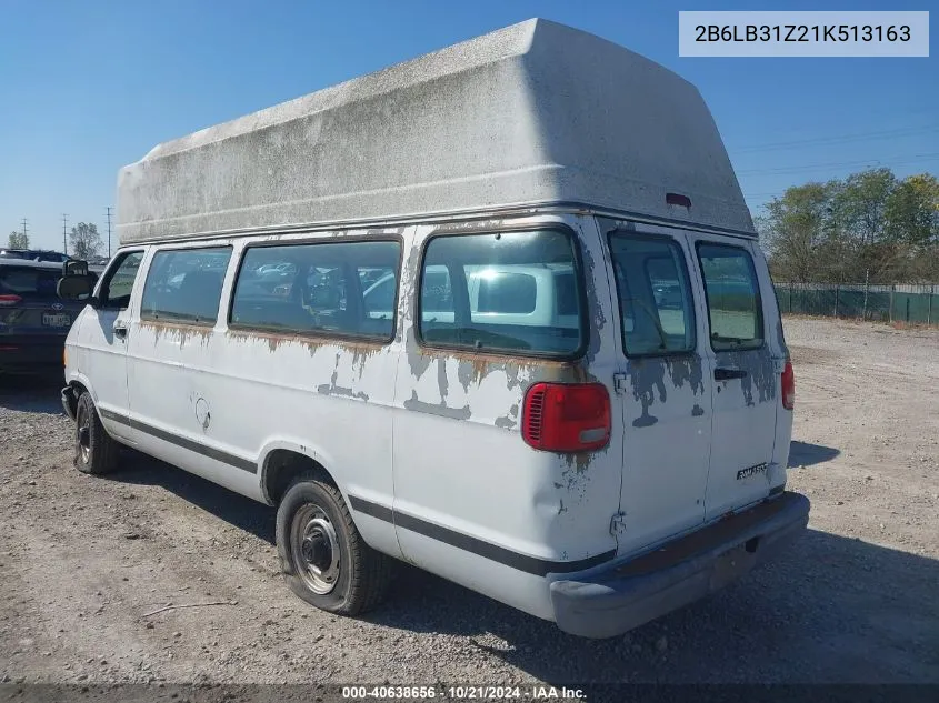 2001 Dodge Ram Van VIN: 2B6LB31Z21K513163 Lot: 40638656