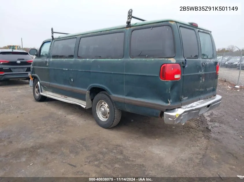 2001 Dodge Ram Wagon 3500 VIN: 2B5WB35Z91K501149 Lot: 40838075