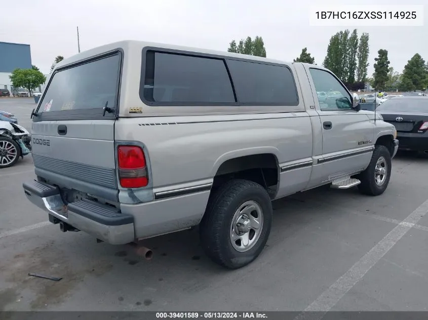 1995 Dodge Ram 1500 VIN: 1B7HC16ZXSS114925 Lot: 39401589