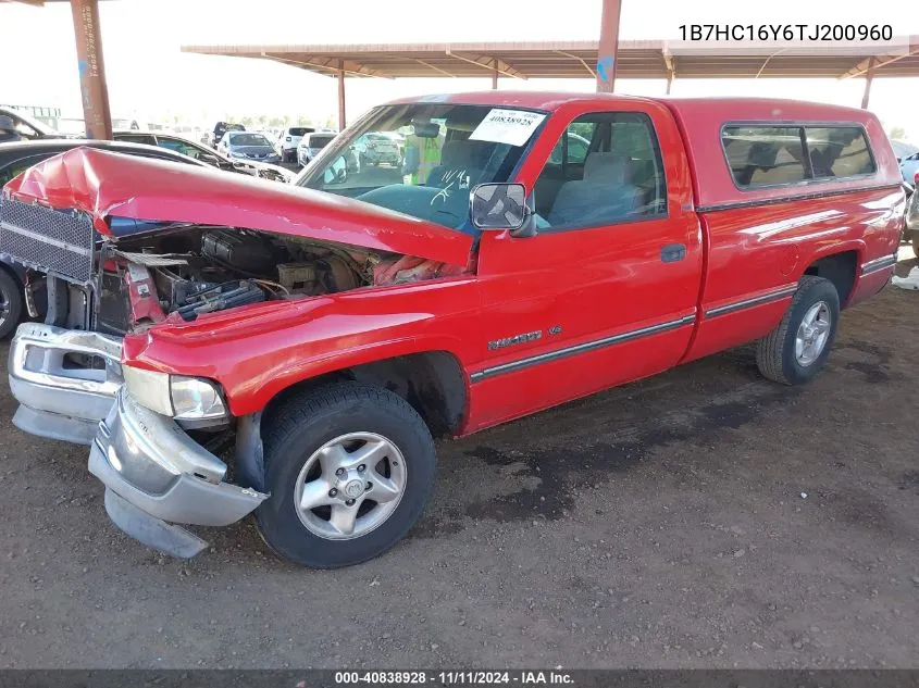 1996 Dodge Ram 1500 VIN: 1B7HC16Y6TJ200960 Lot: 40838928