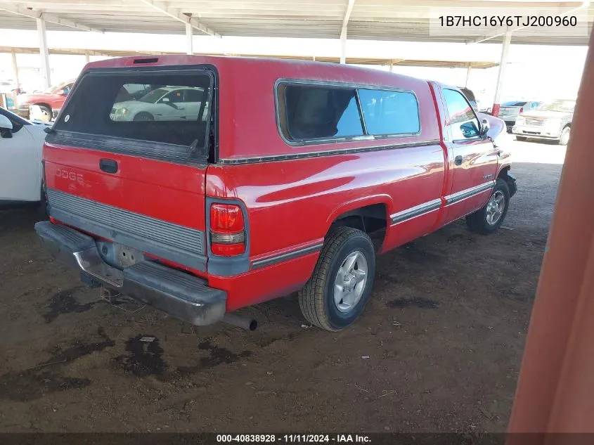 1996 Dodge Ram 1500 VIN: 1B7HC16Y6TJ200960 Lot: 40838928