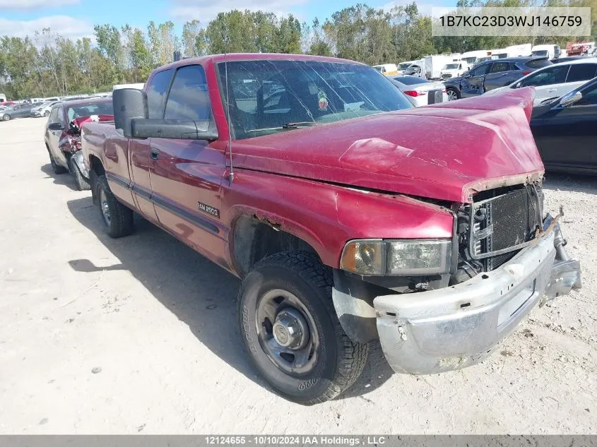 1998 Dodge Ram 2500 VIN: 1B7KC23D3WJ146759 Lot: 12124655