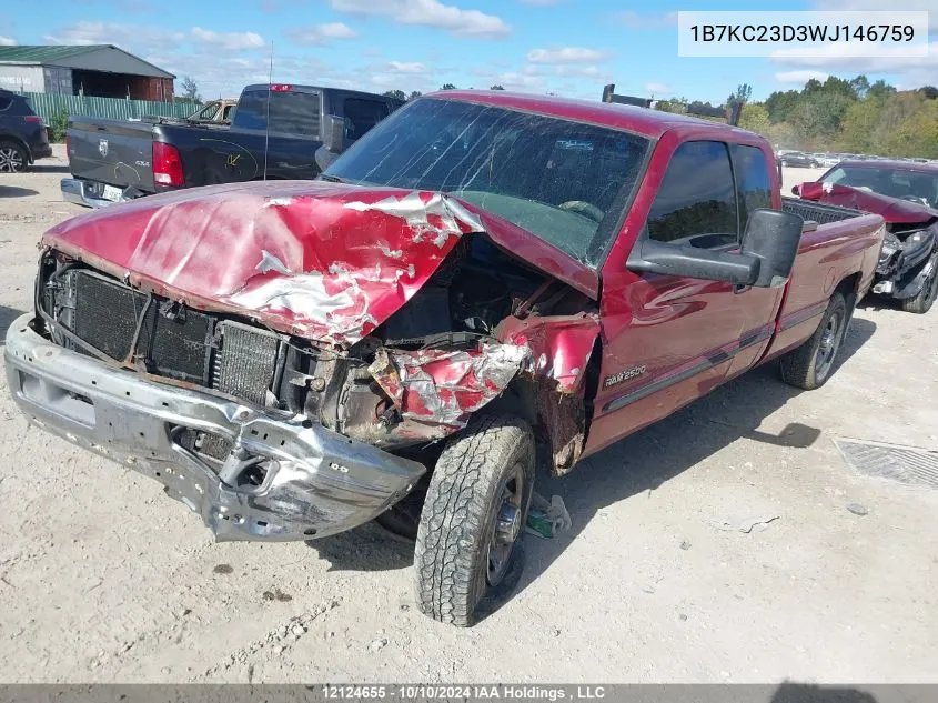 1998 Dodge Ram 2500 VIN: 1B7KC23D3WJ146759 Lot: 12124655