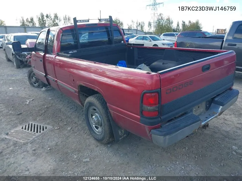 1998 Dodge Ram 2500 VIN: 1B7KC23D3WJ146759 Lot: 12124655