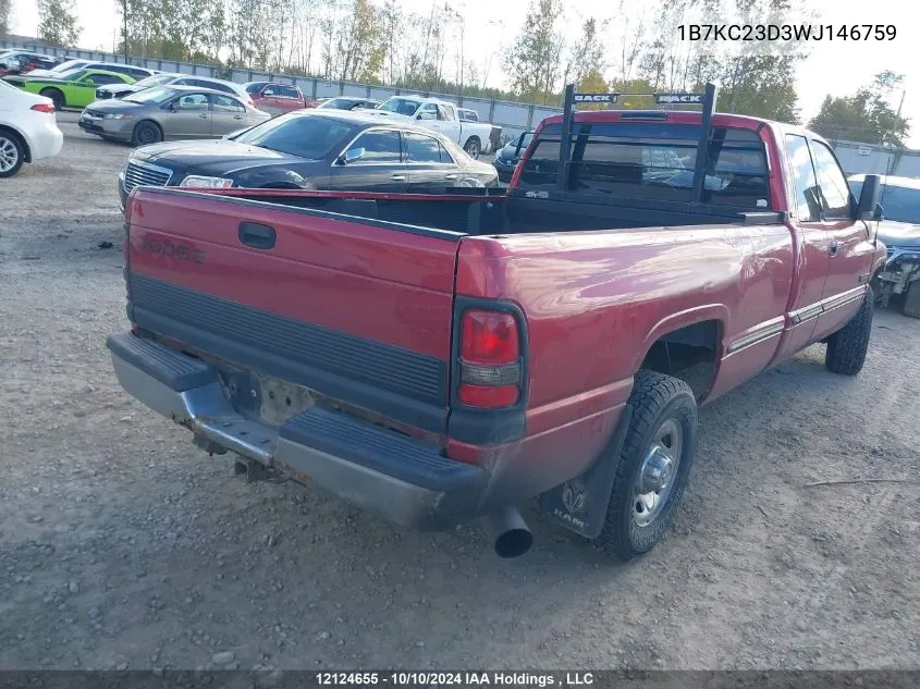 1998 Dodge Ram 2500 VIN: 1B7KC23D3WJ146759 Lot: 12124655