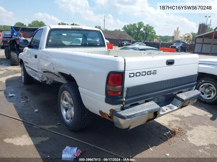 1998 Dodge Ram 1500 St VIN: 1B7HC16Y5WS670248 Lot: 39667813