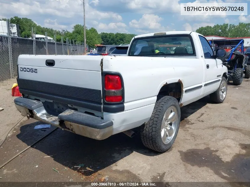 1998 Dodge Ram 1500 St VIN: 1B7HC16Y5WS670248 Lot: 39667813