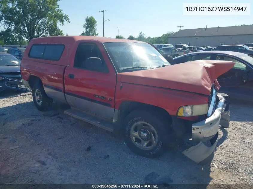 1998 Dodge Ram 1500 St VIN: 1B7HC16Z7WS514947 Lot: 39845256