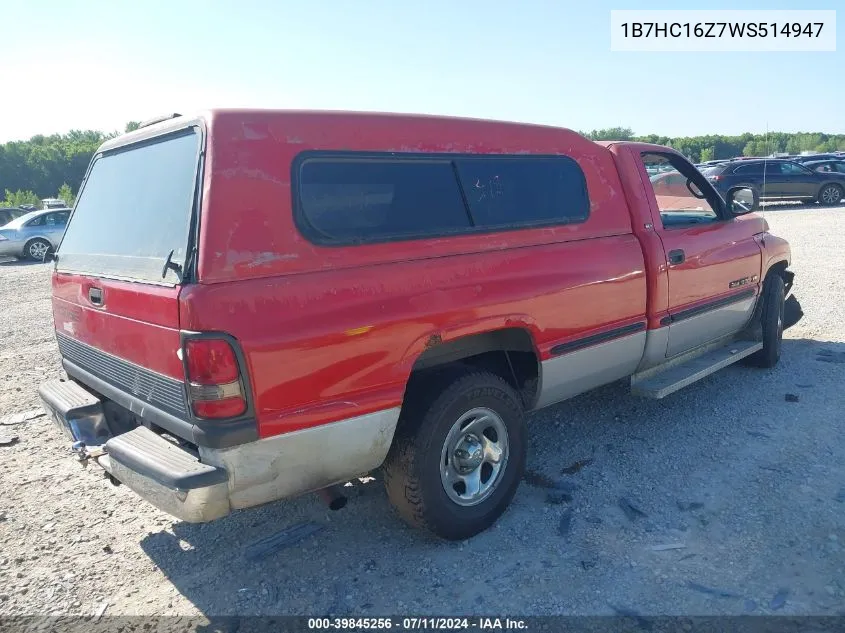 1998 Dodge Ram 1500 St VIN: 1B7HC16Z7WS514947 Lot: 39845256