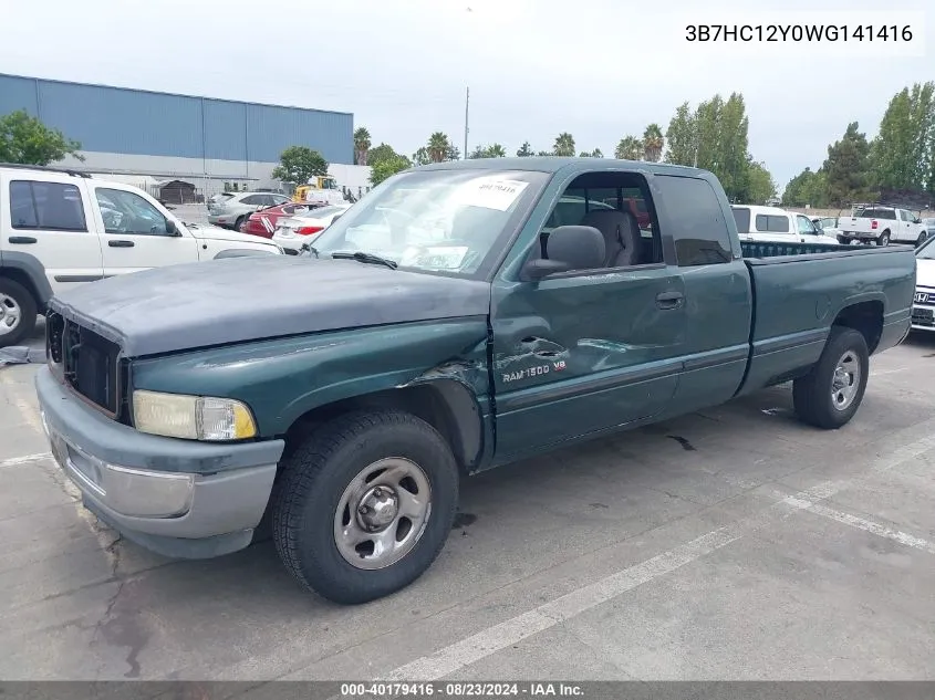 1998 Dodge Ram 1500 St VIN: 3B7HC12Y0WG141416 Lot: 40179416