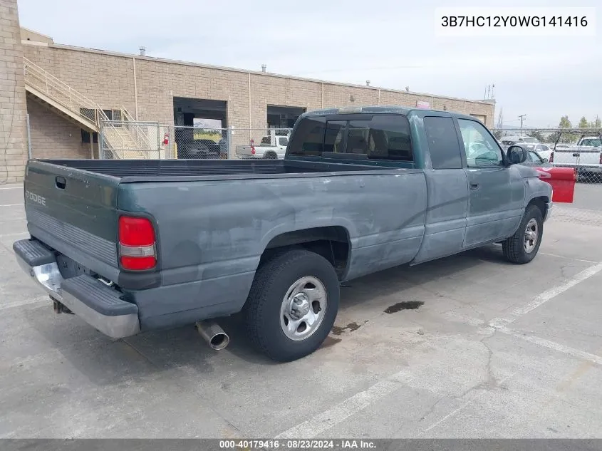 1998 Dodge Ram 1500 St VIN: 3B7HC12Y0WG141416 Lot: 40179416