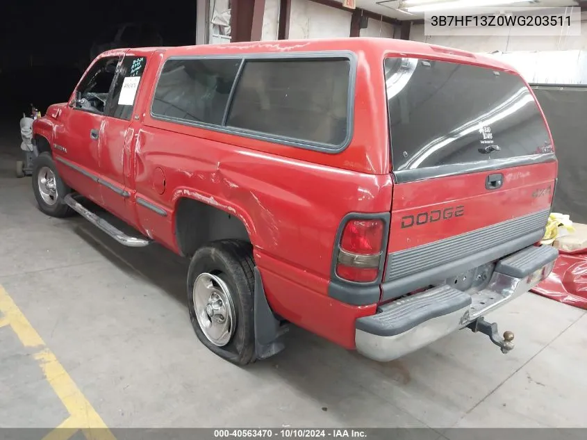 1998 Dodge Ram 1500 VIN: 3B7HF13Z0WG203511 Lot: 40563470