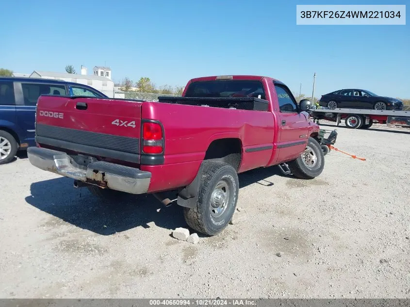 1998 Dodge Ram 2500 St VIN: 3B7KF26Z4WM221034 Lot: 40650994