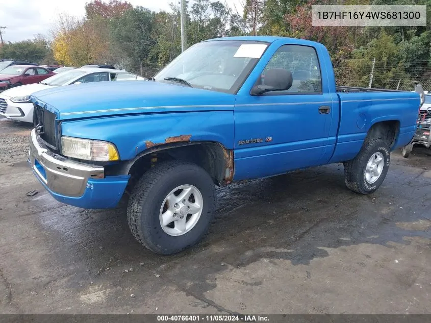 1998 Dodge Ram 1500 St VIN: 1B7HF16Y4WS681300 Lot: 40766401