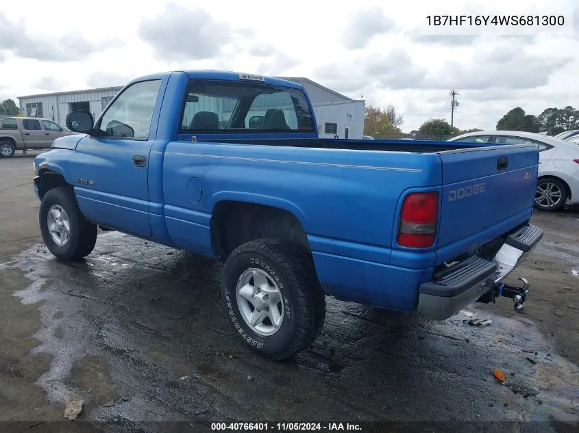 1998 Dodge Ram 1500 St VIN: 1B7HF16Y4WS681300 Lot: 40766401