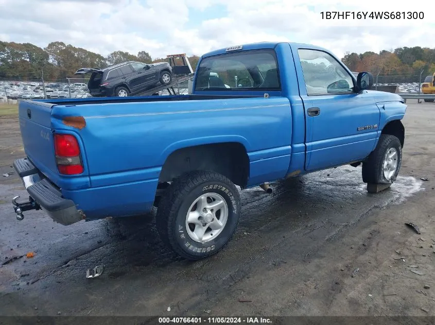 1998 Dodge Ram 1500 St VIN: 1B7HF16Y4WS681300 Lot: 40766401