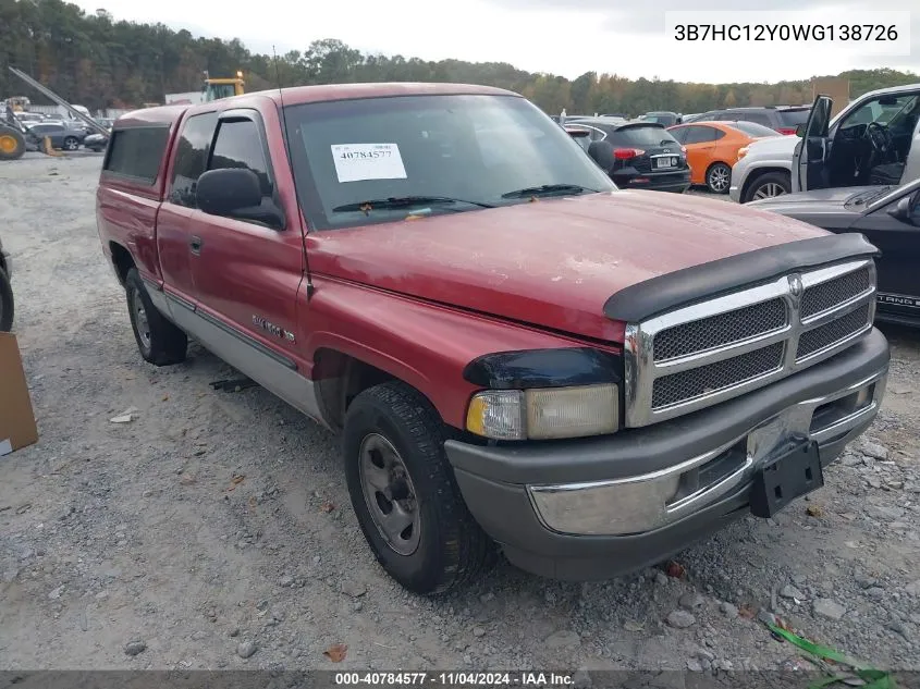 1998 Dodge Ram 1500 St VIN: 3B7HC12Y0WG138726 Lot: 40784577