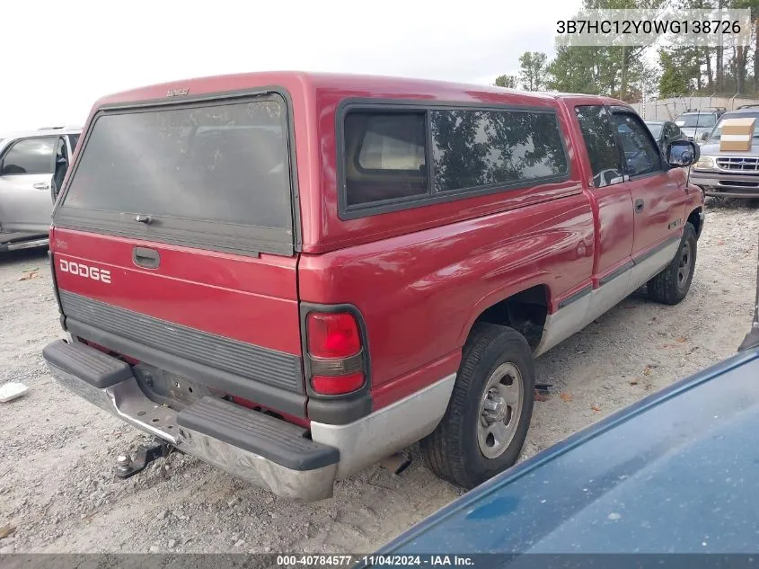 1998 Dodge Ram 1500 St VIN: 3B7HC12Y0WG138726 Lot: 40784577