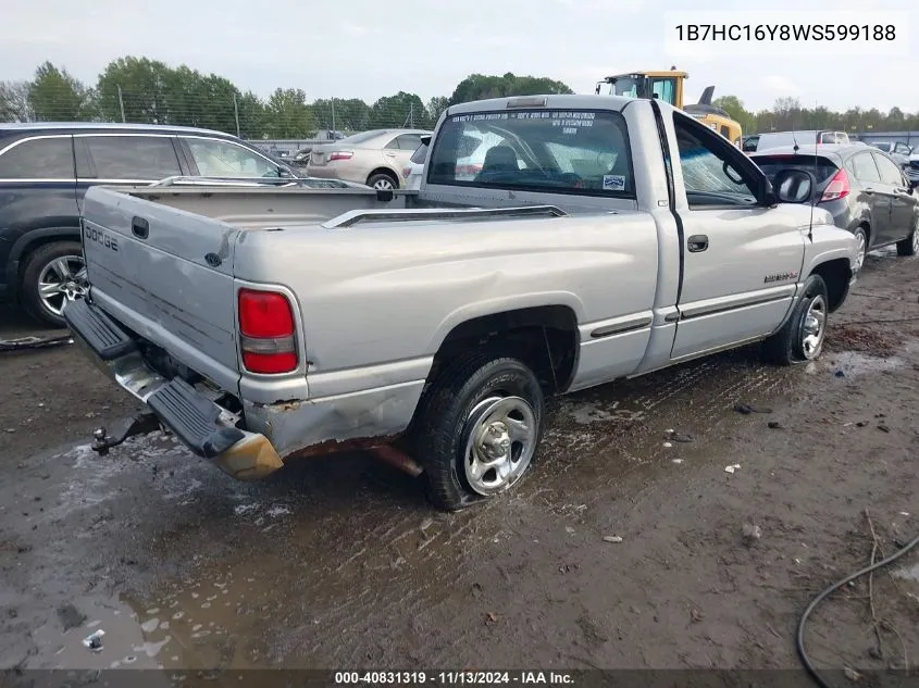 1998 Dodge Ram 1500 St VIN: 1B7HC16Y8WS599188 Lot: 40831319