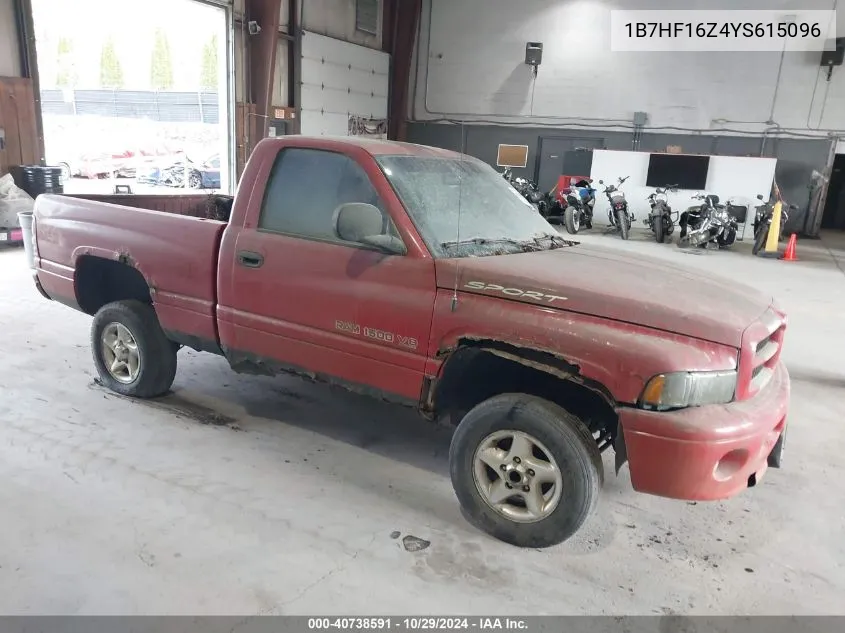 2000 Dodge Ram 1500 St VIN: 1B7HF16Z4YS615096 Lot: 40738591