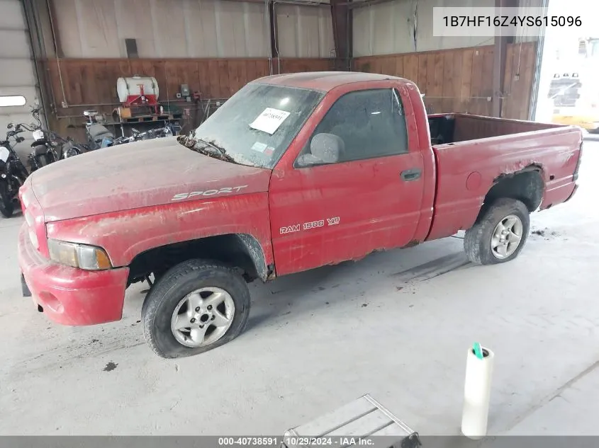 2000 Dodge Ram 1500 St VIN: 1B7HF16Z4YS615096 Lot: 40738591