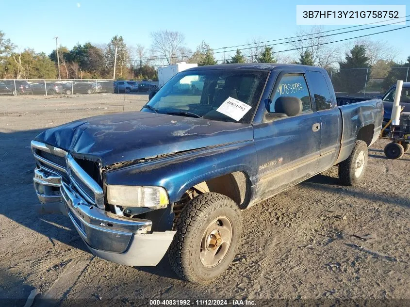 2001 Dodge Ram 1500 St VIN: 3B7HF13Y21G758752 Lot: 40831992