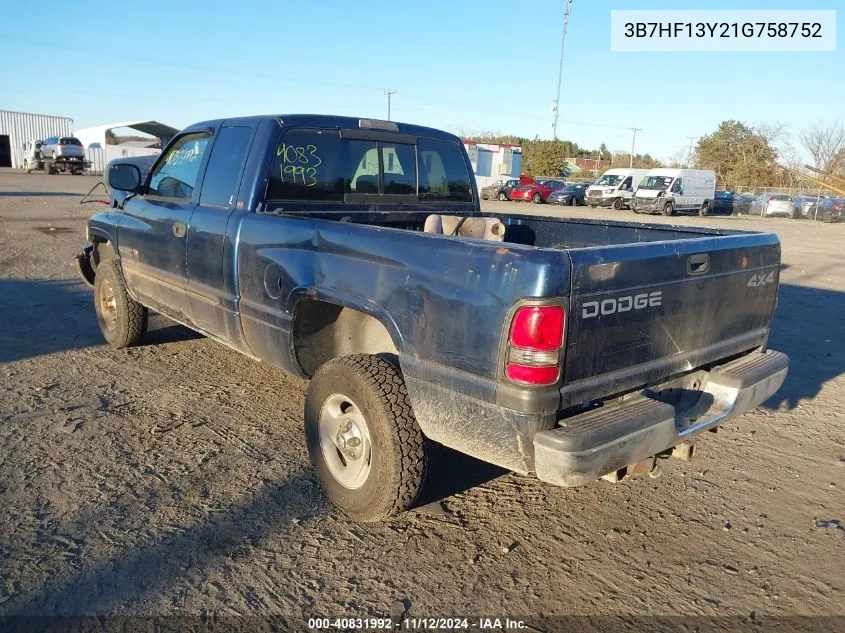 2001 Dodge Ram 1500 St VIN: 3B7HF13Y21G758752 Lot: 40831992