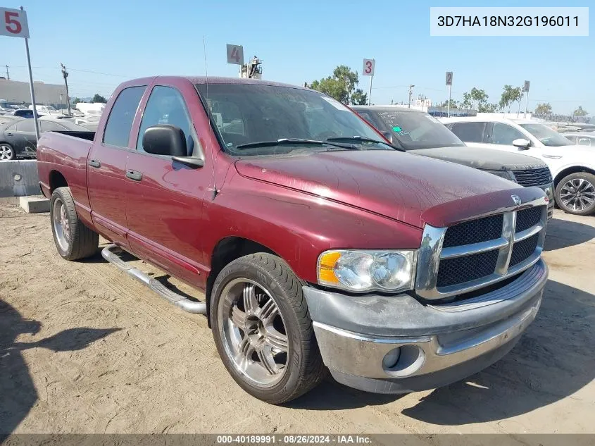 2002 Dodge Ram 1500 Slt/St VIN: 3D7HA18N32G196011 Lot: 40189991