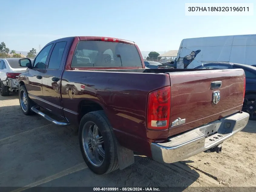 2002 Dodge Ram 1500 Slt/St VIN: 3D7HA18N32G196011 Lot: 40189991