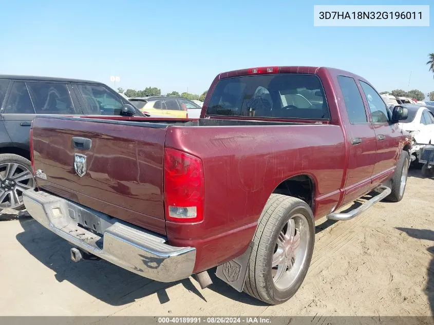 2002 Dodge Ram 1500 Slt/St VIN: 3D7HA18N32G196011 Lot: 40189991