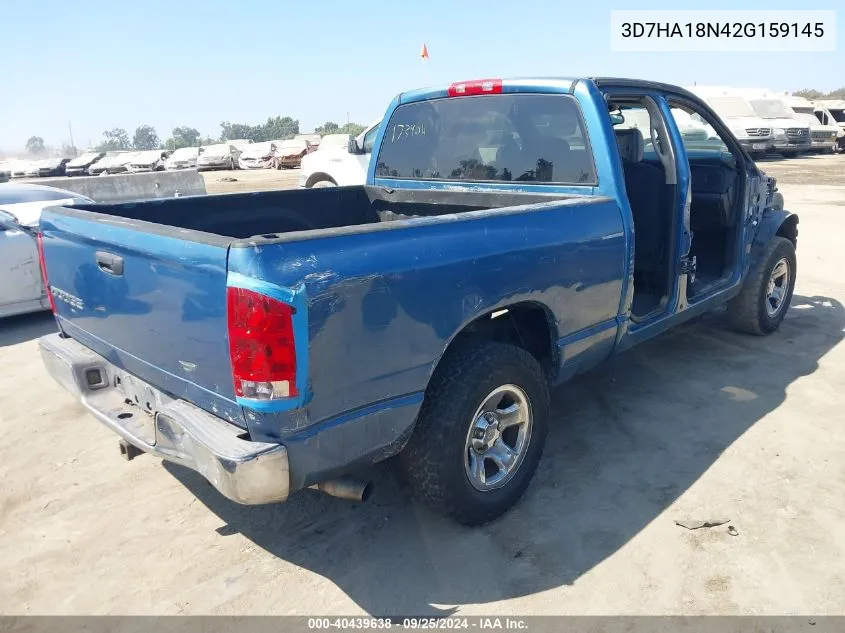 2002 Dodge Ram 1500 St VIN: 3D7HA18N42G159145 Lot: 40439638