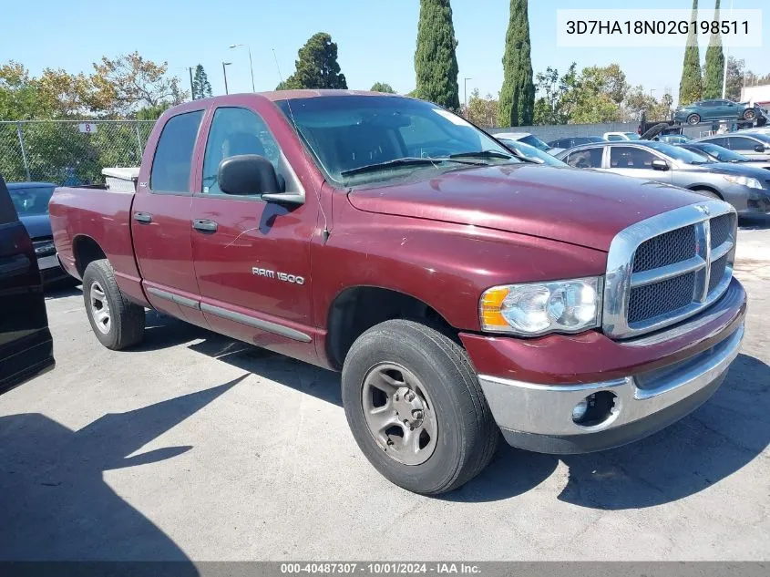 2002 Dodge Ram 1500 St VIN: 3D7HA18N02G198511 Lot: 40487307