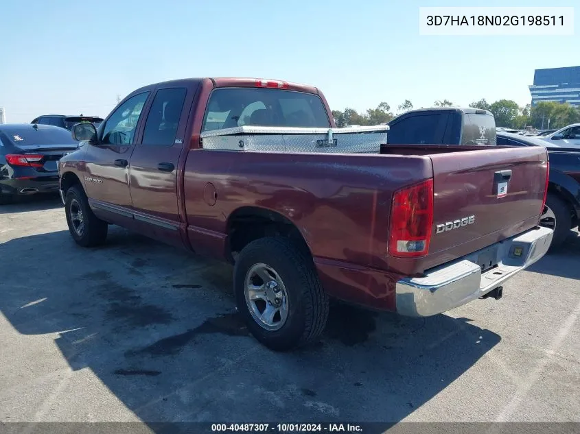 2002 Dodge Ram 1500 St VIN: 3D7HA18N02G198511 Lot: 40487307