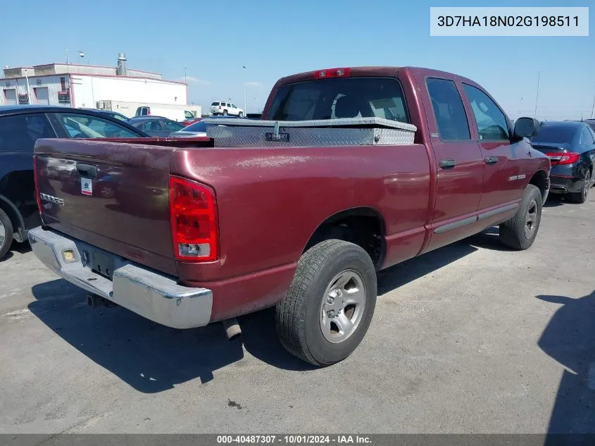 2002 Dodge Ram 1500 St VIN: 3D7HA18N02G198511 Lot: 40487307