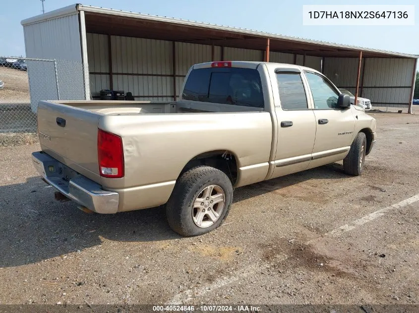 2002 Dodge Ram 1500 VIN: 1D7HA18NX2S647136 Lot: 40524846