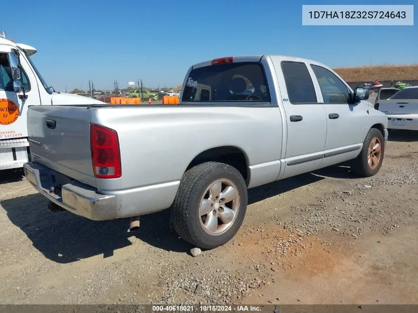 2002 Dodge Ram 1500 St VIN: 1D7HA18Z32S724643 Lot: 40618021