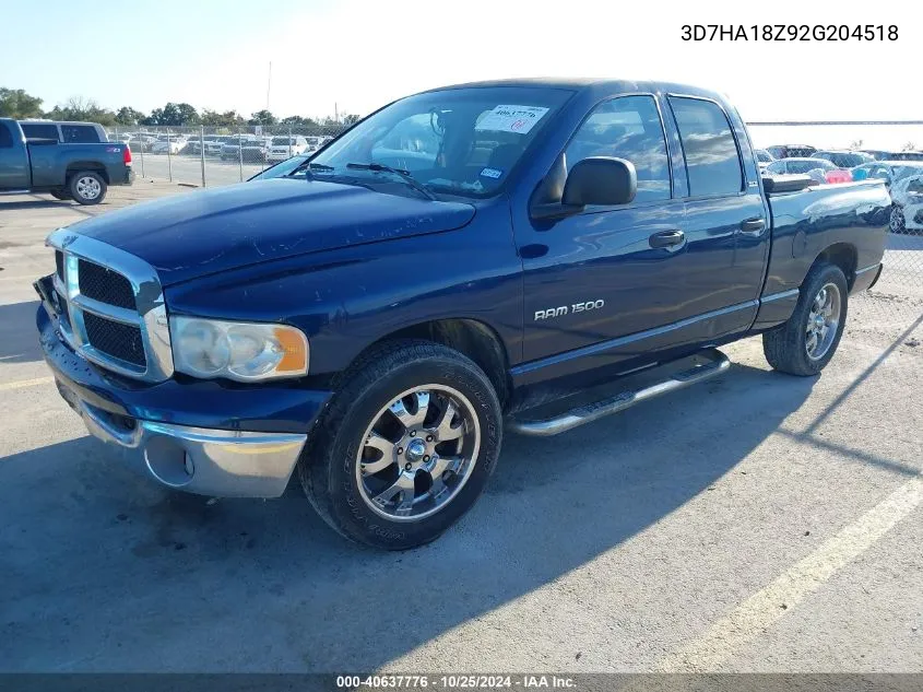 2002 Dodge Ram 1500 St VIN: 3D7HA18Z92G204518 Lot: 40637776