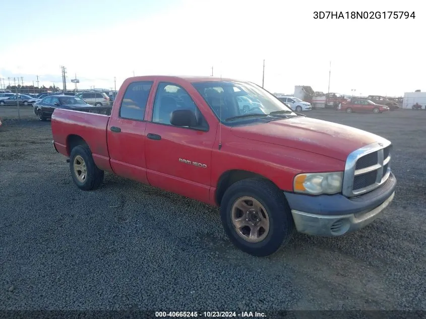 2002 Dodge Ram 1500 St VIN: 3D7HA18N02G175794 Lot: 40665245