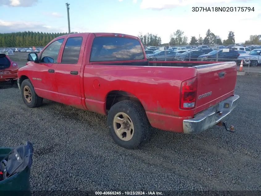 3D7HA18N02G175794 2002 Dodge Ram 1500 St