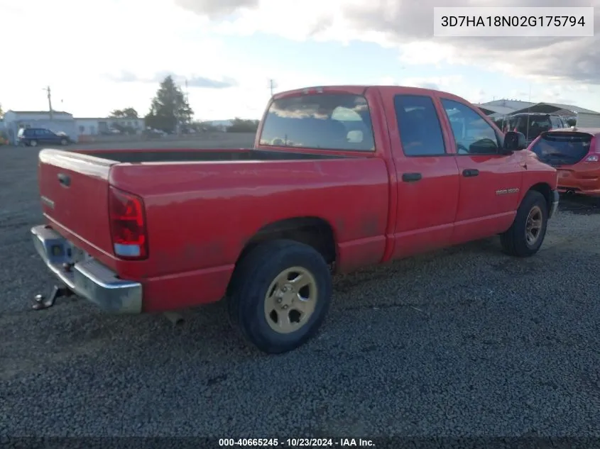 3D7HA18N02G175794 2002 Dodge Ram 1500 St